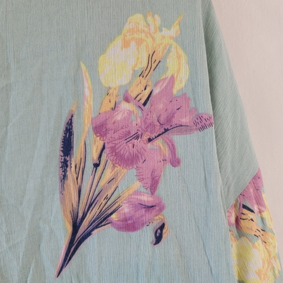 NEW KORI Blue Floral Kimono Top Sz L Back Lace-Up Open Front Beachy Cottagecore - Picture 10 of 12